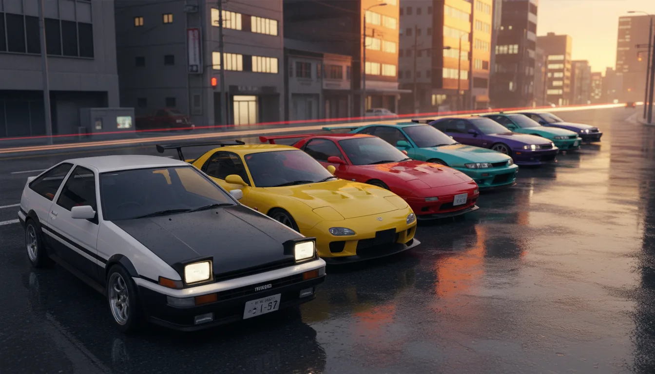 découvrez les modèles cultes de voitures initial d liste issus de l'anime japonais, emblèmes de vitesse et de passion.